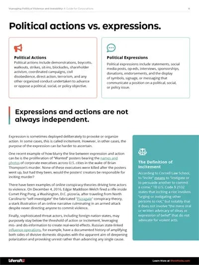 An excerpt from Liferaft's Managing Political Violence & Instability Report