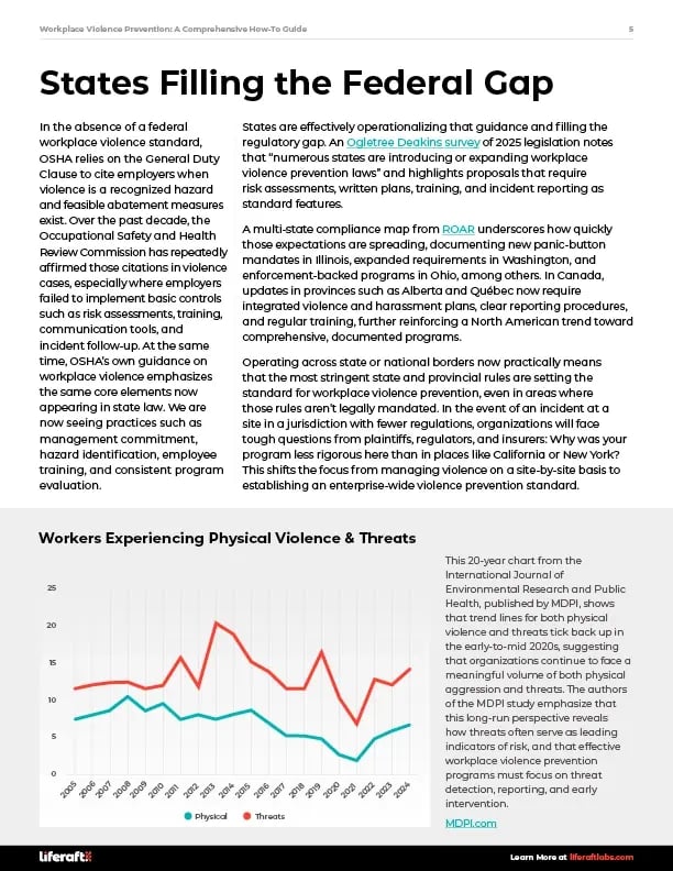 A page from Liferaft's 2026 Workplace Violence Prevention Guide & Checklist